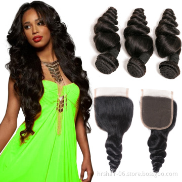 Unprocessed Virgin Malaysian Loose Wave Bundles With Frontal Remy Lace Frontal With Loose Wave Human Hair 3 bundles
